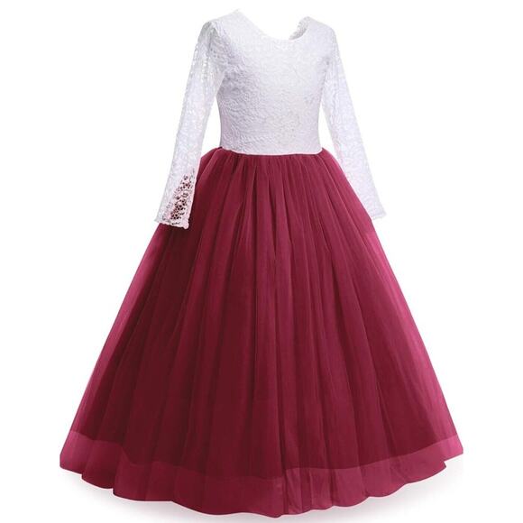 Ibtom Castle Flower Girl 3/4 Sleeve Deep V-Back Tulle Lace Party Dress 4T-5T - Picture 1 of 7